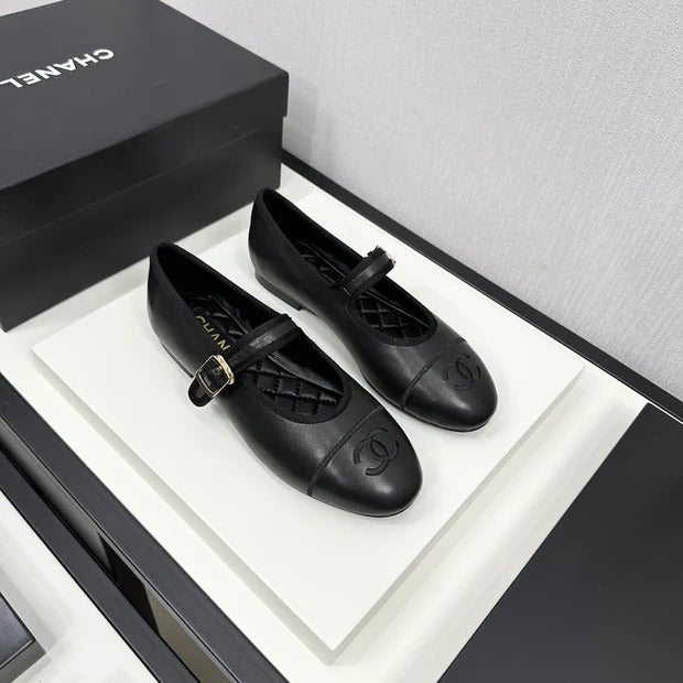 Chanel 2026 Mary Jane Ballet Flat Black Cowhide 597285