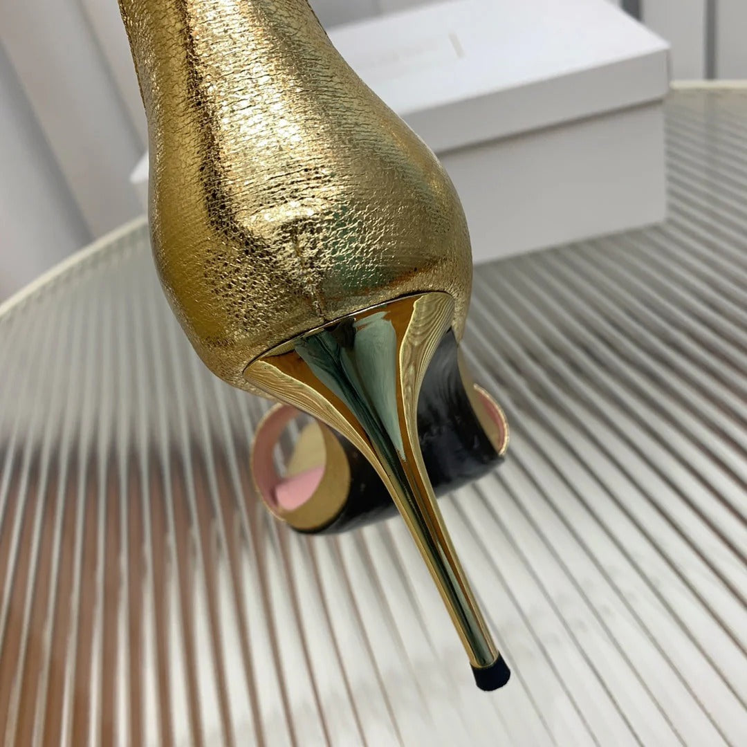 BALMAIN 25S B STRAP HIGH HEEL SANDALS 95MM IN GOLD CALFSKIN