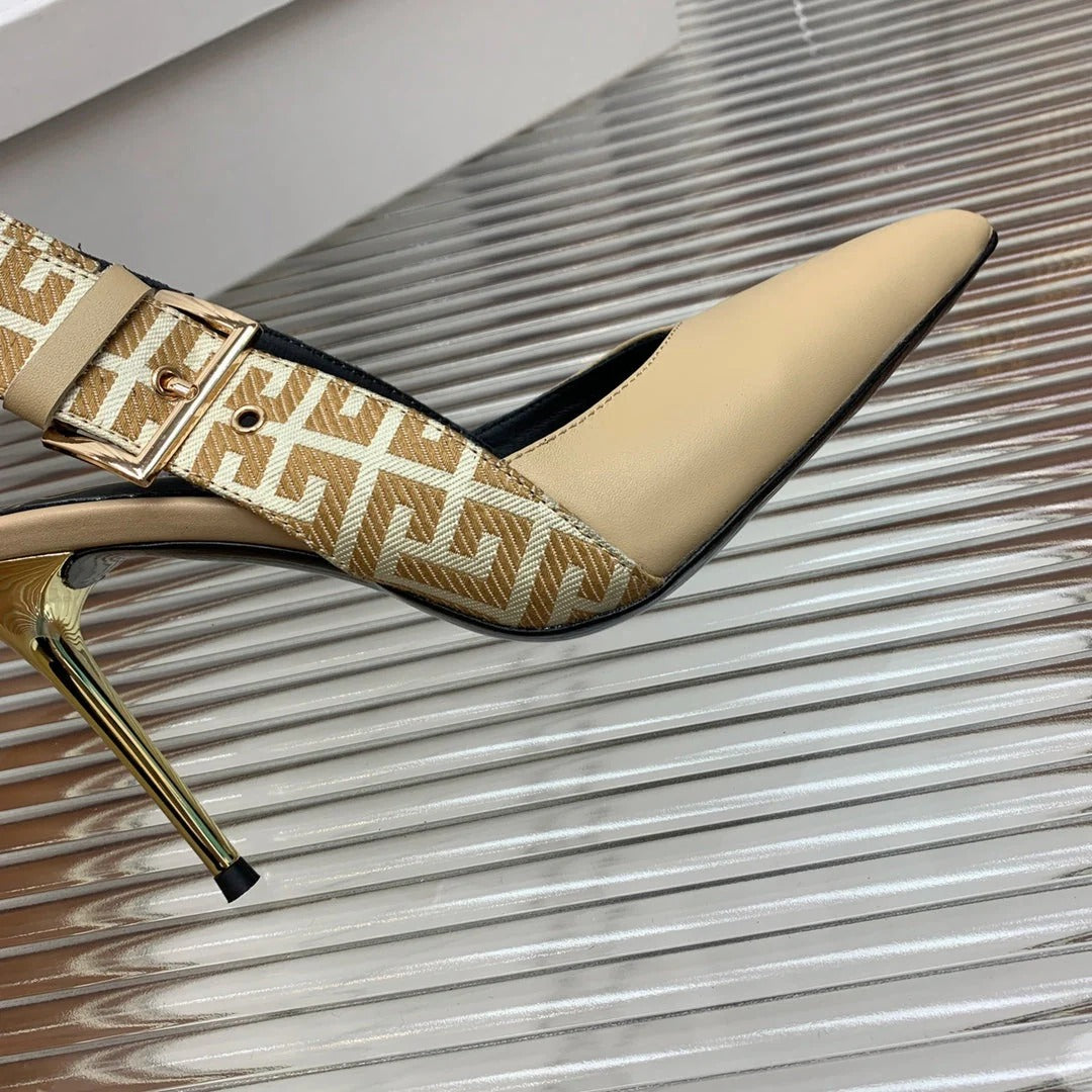 BALMAIN 25S SLINGBACK SHOES 95MM IN LIGHT BROWN CALFSKIN