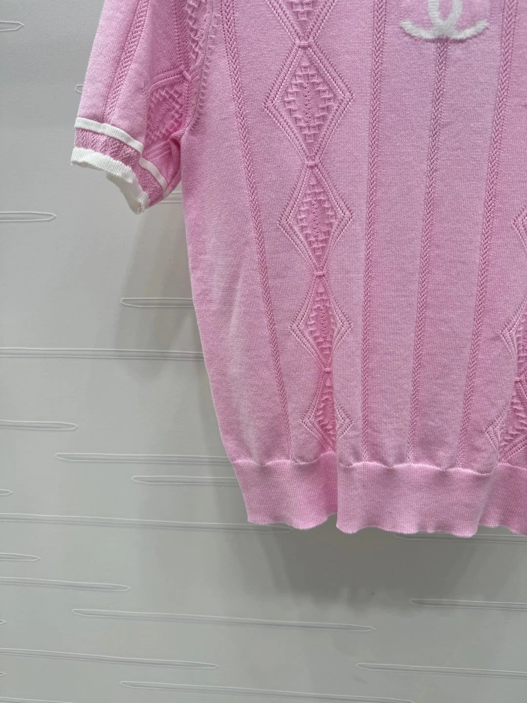 CHANEL 25S DIAMOND KNIT SHORT SLEEVE SHIRT 264174