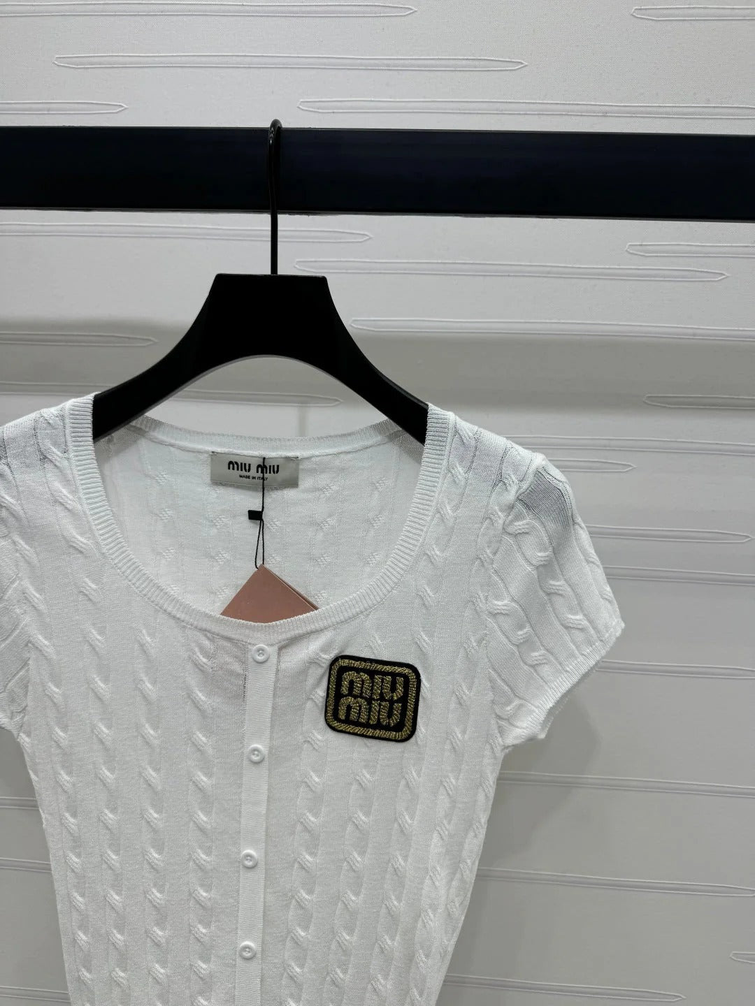 MIUMIU U-NECK KNITTED SHORT-SLEEVE TOP WHITE 274946