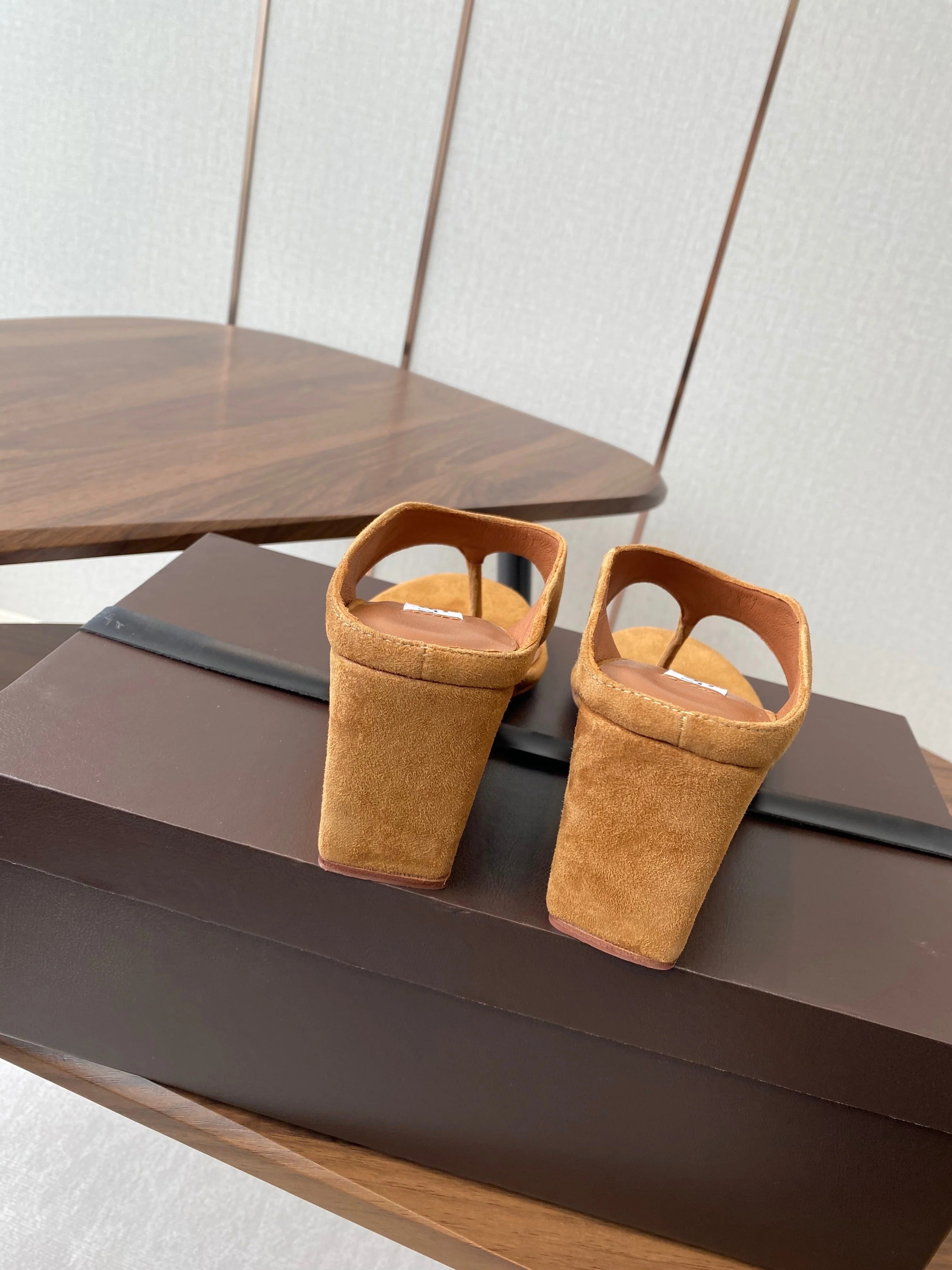 Alaia Wedge Thong Sandals 25s In Burnt Orange Suede