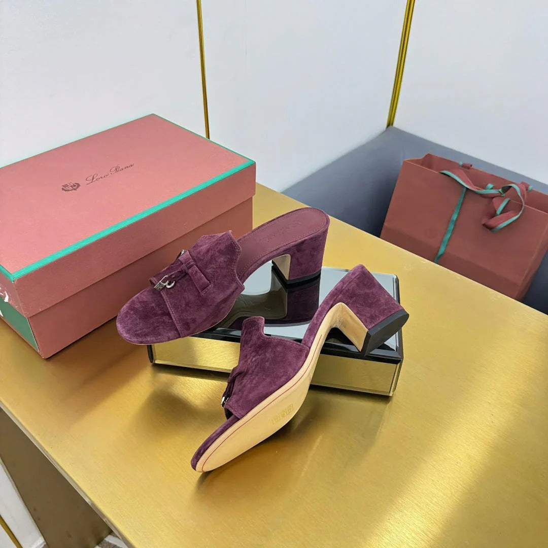 LP BLOCK HEEL SANDALS 25S IN WINE PURPLE SUEDE