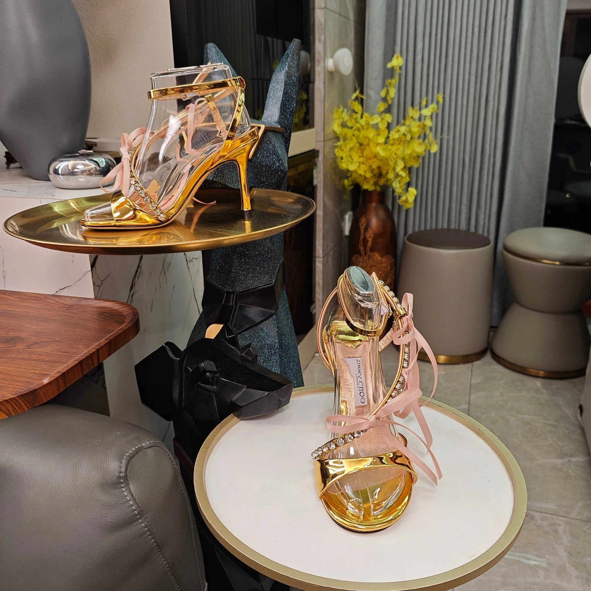 Jimmy 26s High Heeled Sandals 100 Gold Lambskin 596327
