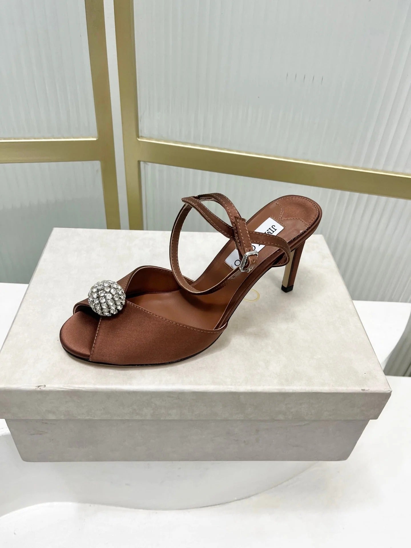 Jimmy 26s Peep-Toe High Heels 85 Brown Sheepskin 605974
