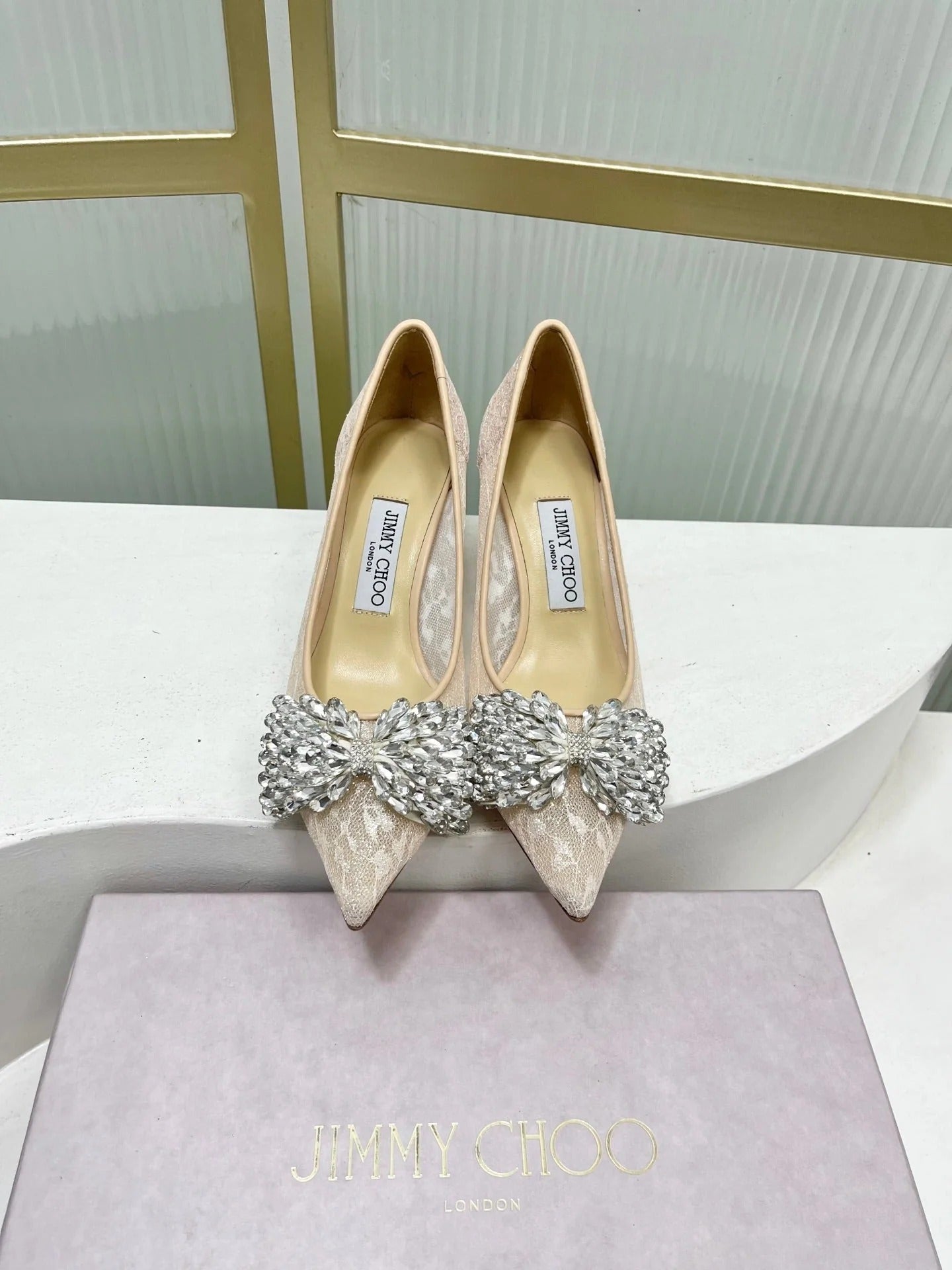 Jimmy 26s High Heels 65 Beige White Imported Lace Sheepskin 605987