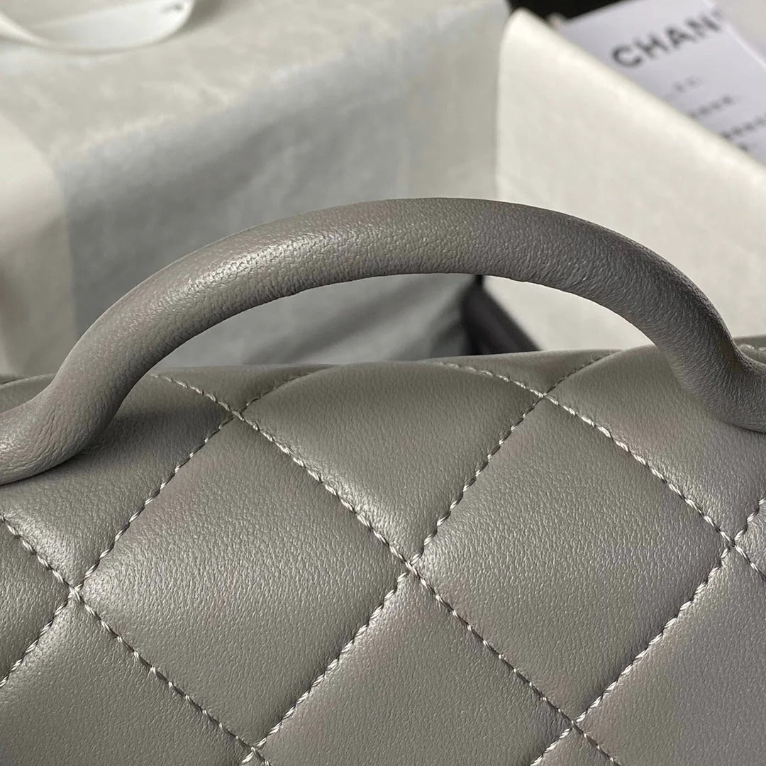 CC 25S FLAP BAG 18 CM IN DARK GREY LAMBSKIN WITH TOP HANDLE
