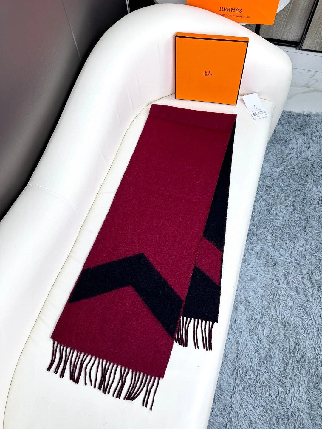 SCARF 190 CM IN JAM PURPLE MIX BLACK CASHMERE 370395