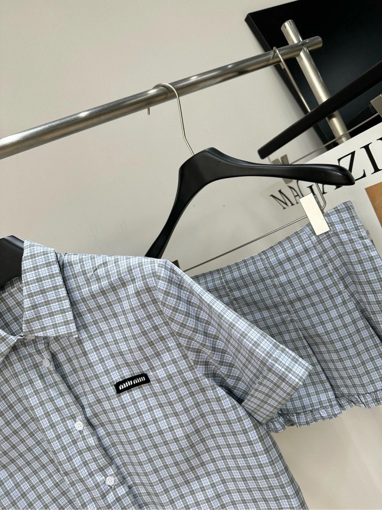 Miumiu 2026 Plaid Set Blue Cotton 377071