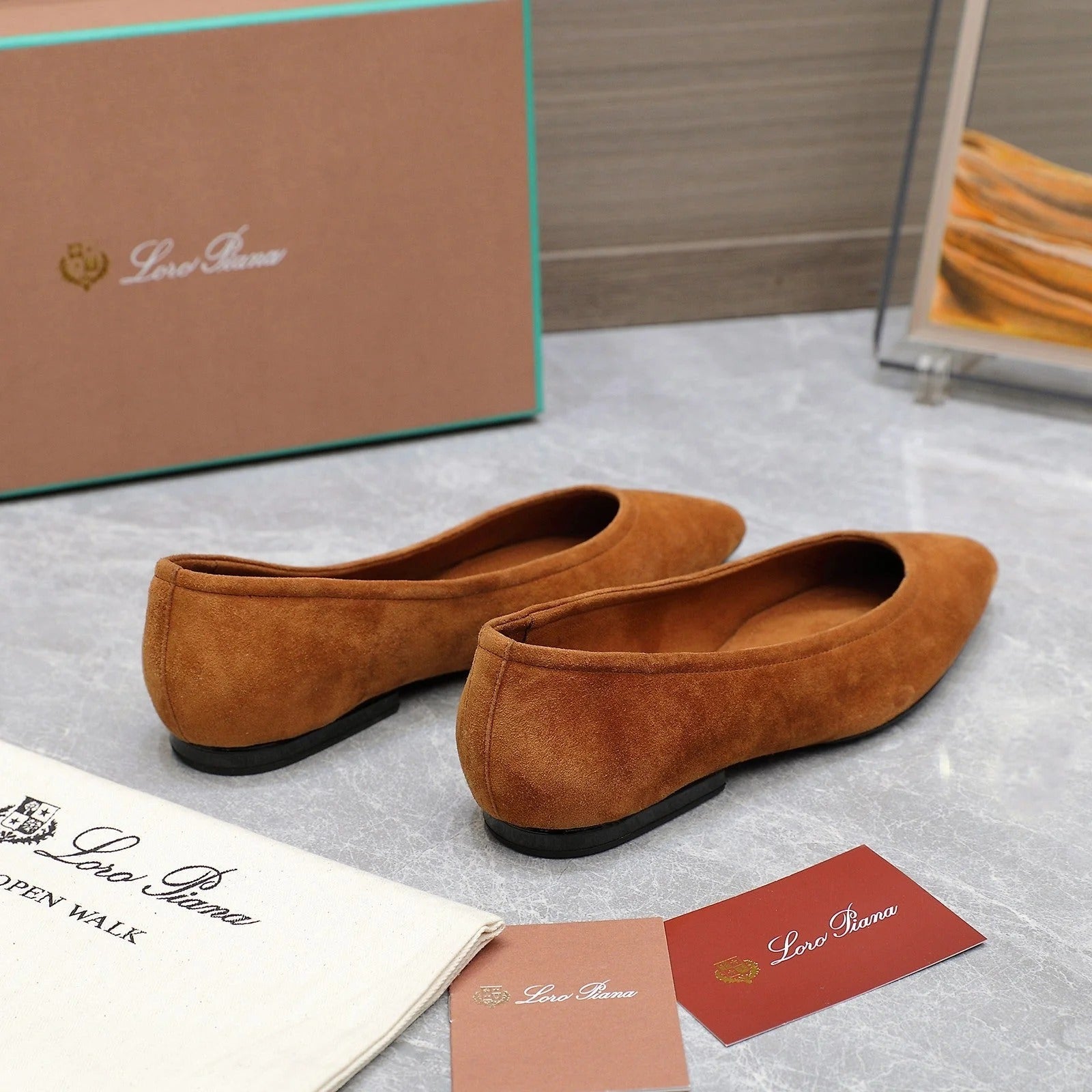 Classic Ballet Shoes In Bronze Brown Suede