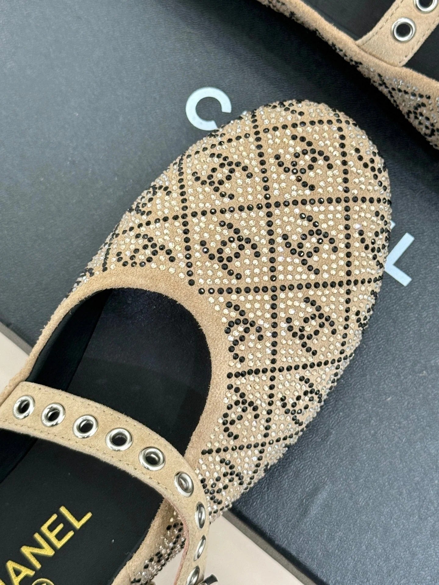 CC Flat Mules 25ss In Beige Embellished With Rhinestones