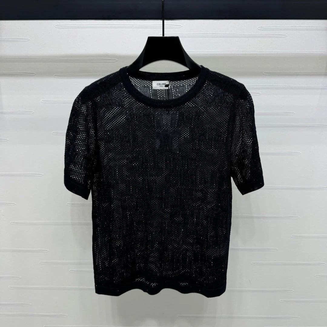 CELINE SHORT-SLEEVE CROCHET TOP BLACK 274808