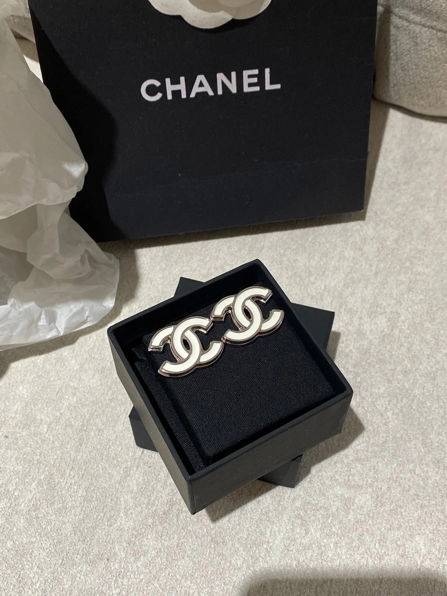 CC Classic White Sliver Enamel Double C Earrings