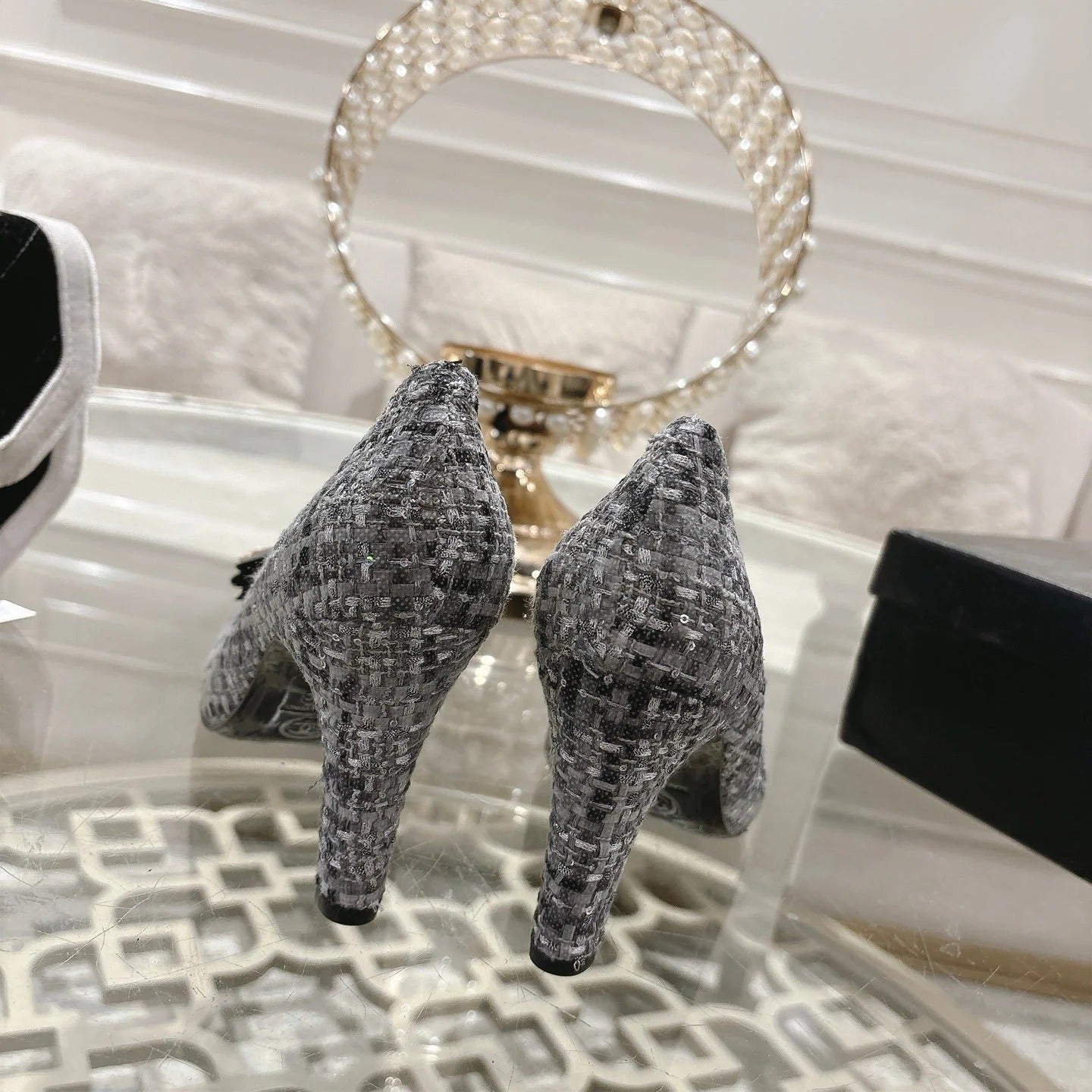 CC 26s High Heels Pump 85 Gray Black Wool Fabric 627016