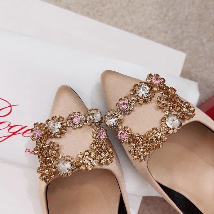 Roger Vivier 2026 Flower Strass Diamond Beige Silk Lambskin 293123