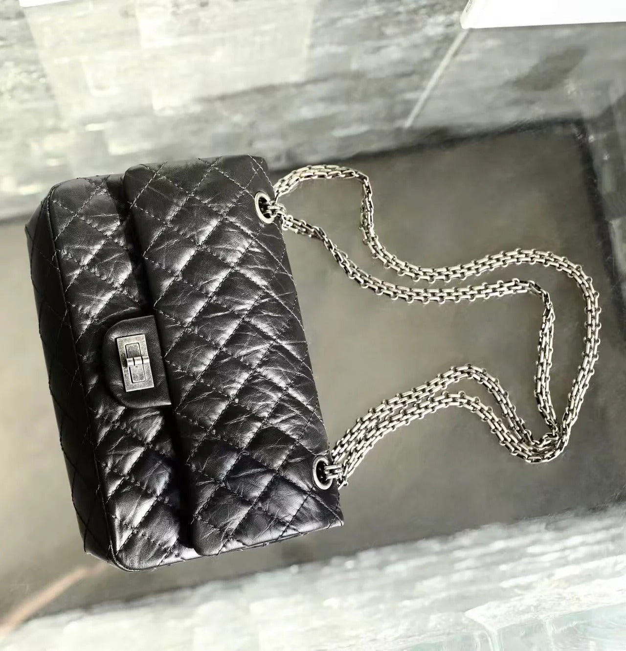 CC 2026 Classic 2.55 Flap Bag Black Aged Lambskin Silver Hardware