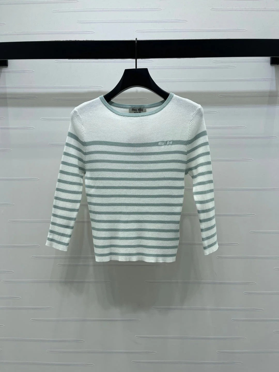 Miumiu 2026 Striped Crew Neck Knit Long Sleeve Wool