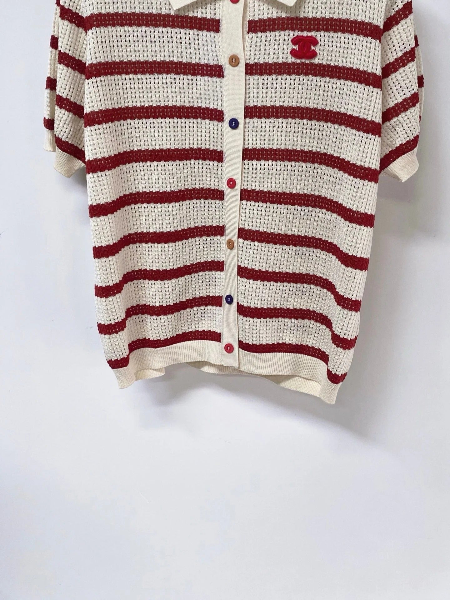 Chanel 2026 Striped Knit Polo Shirt Laine Wool 442989
