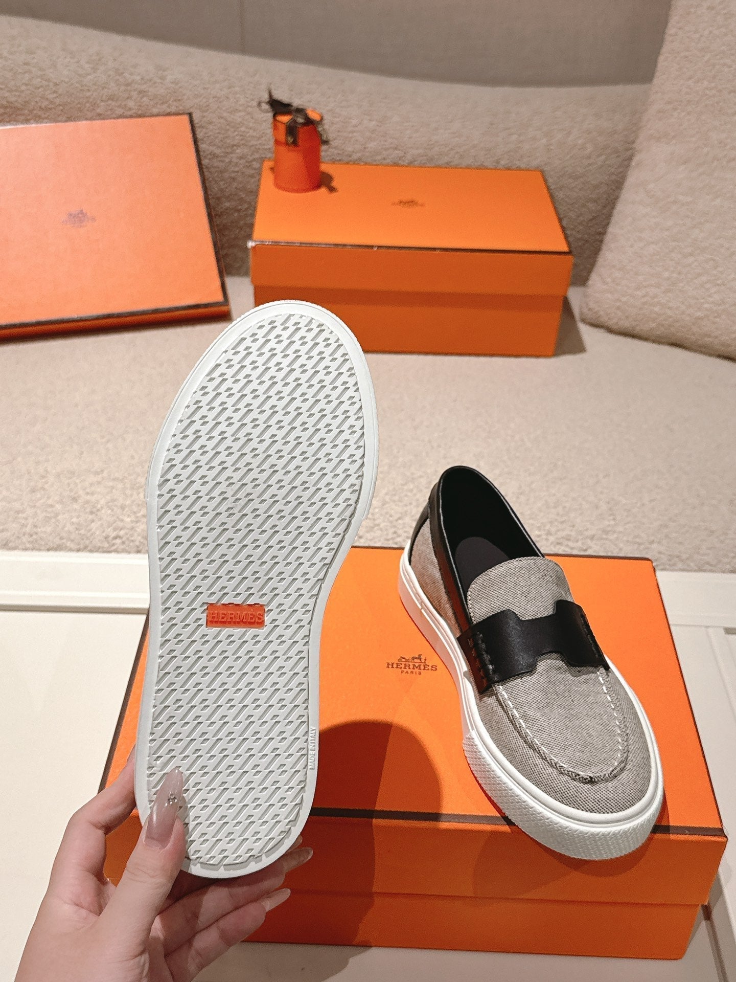 HM 25ss Platform Loafers Gray Black Denim Cowhide 577165