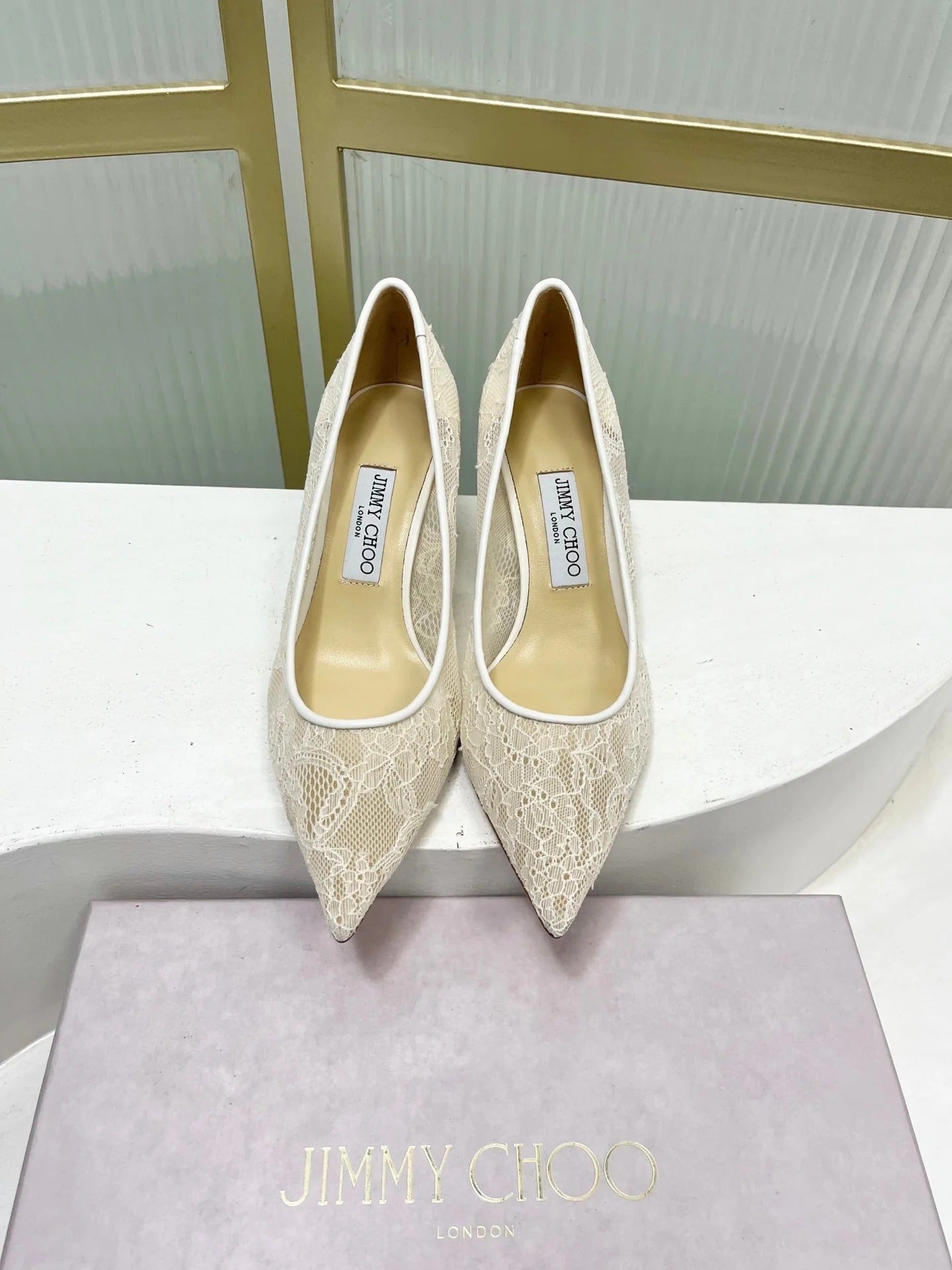 Jimmy 26s Heel Pump 65 Ivory Beige Lace Sheepskin 605951