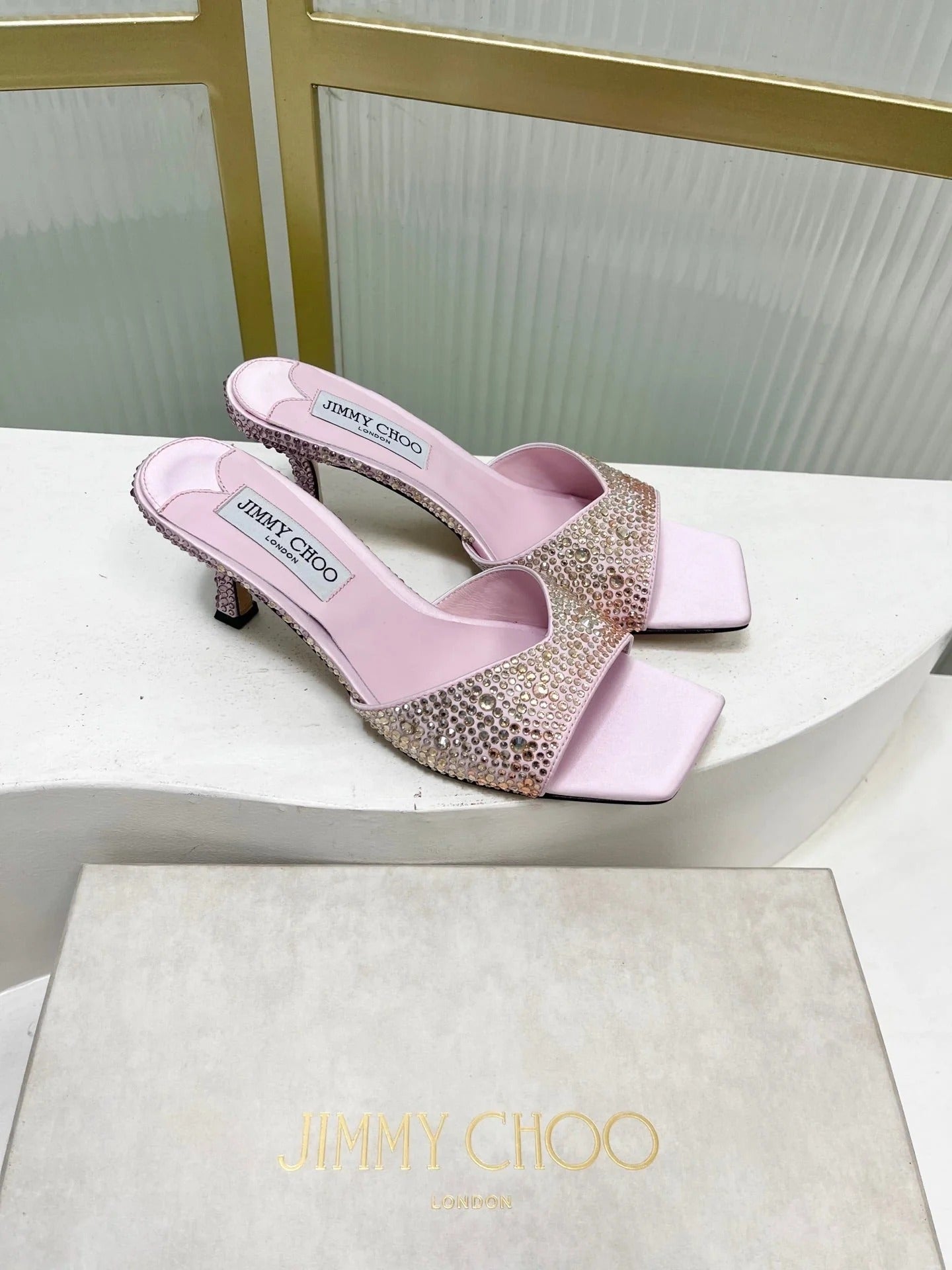 Jimmy 26s High-Heeled Slippers 65 Pastel Pink Diamond Sheepskin 605977