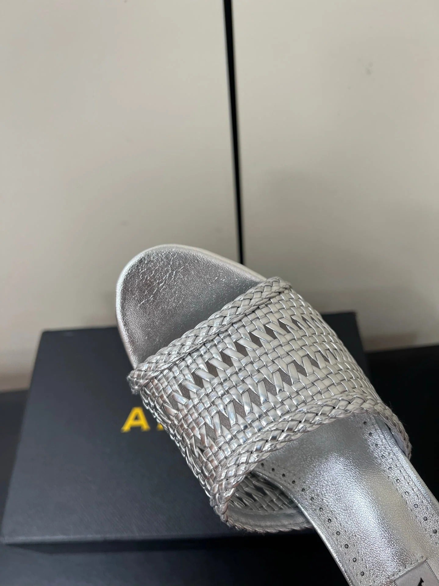 Alaia High Heel 25s 70 Mm In Silver Lambskin With Woven Pattern