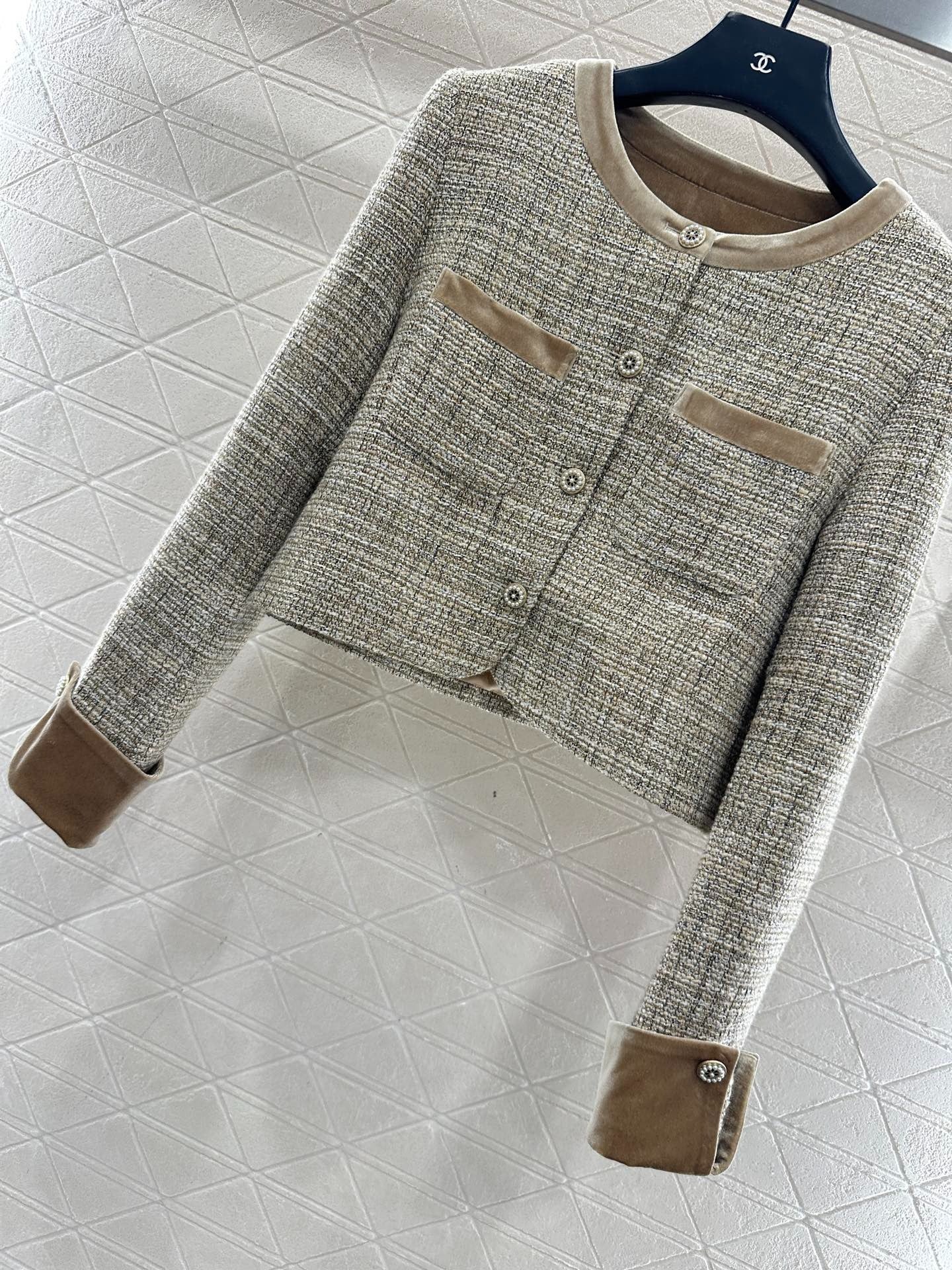CHANEL 25S VELVET-TRIM JACKET AND SKIRT SET 398