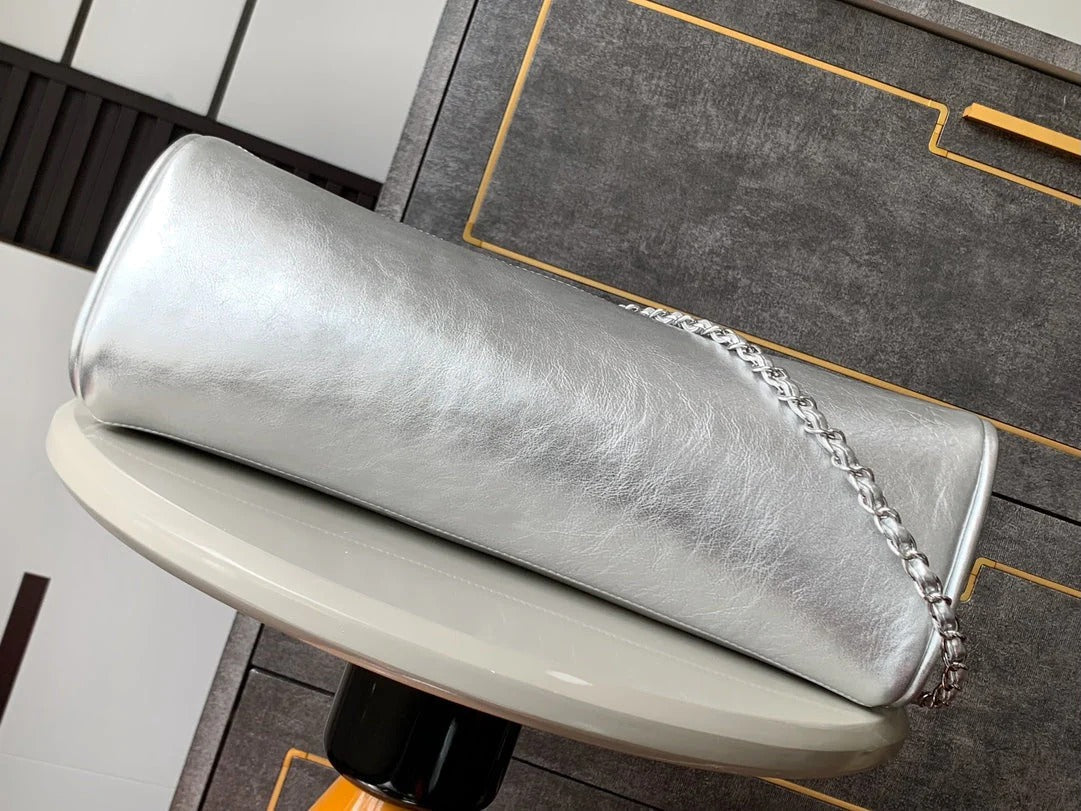 CHANEL 25S HOBO BAG 40 CM IN SILVER SMOOTH CALFSKIN