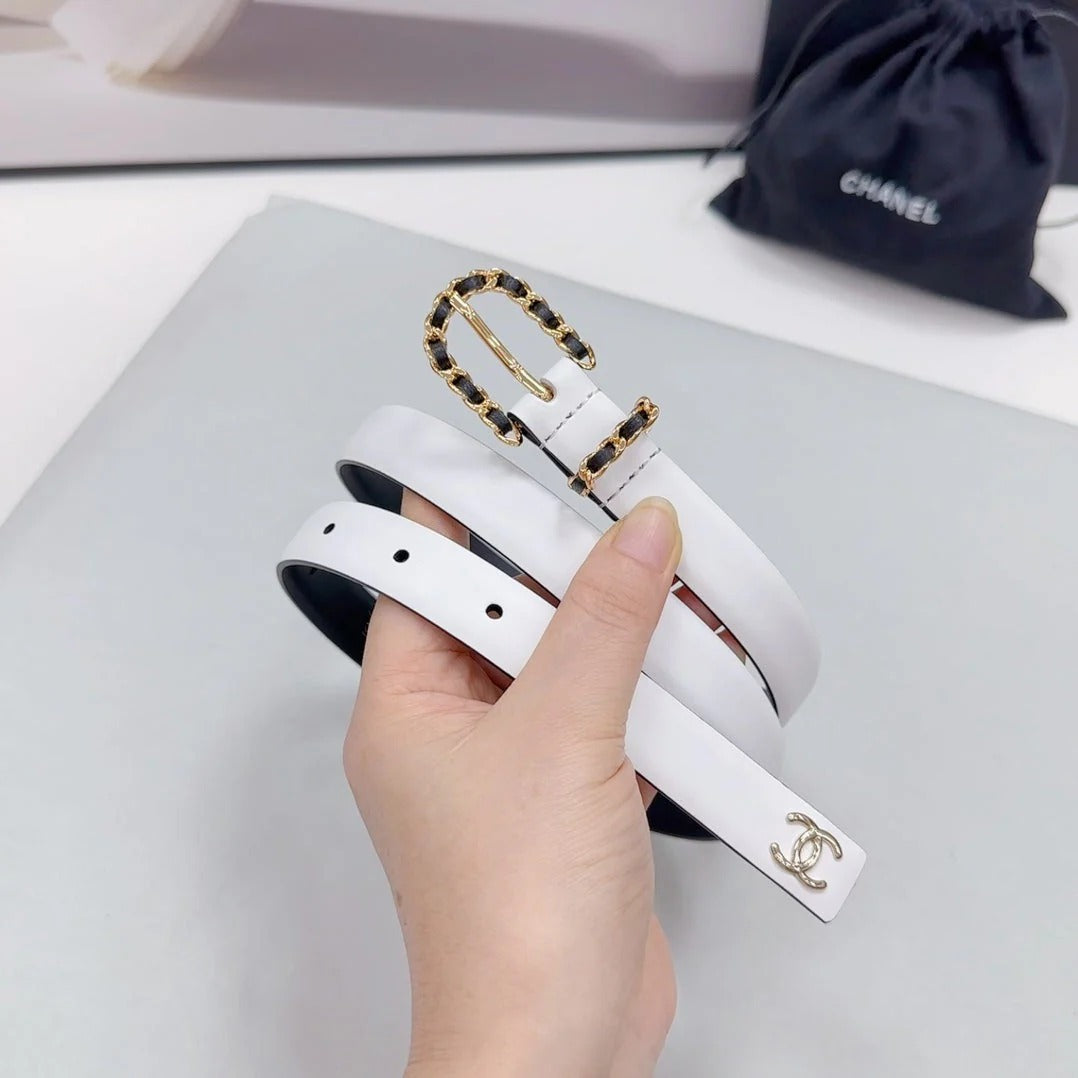 CC BELT 20 MM IN WHITE MIX BLACK CALFSKIN GOLD HARDWARE