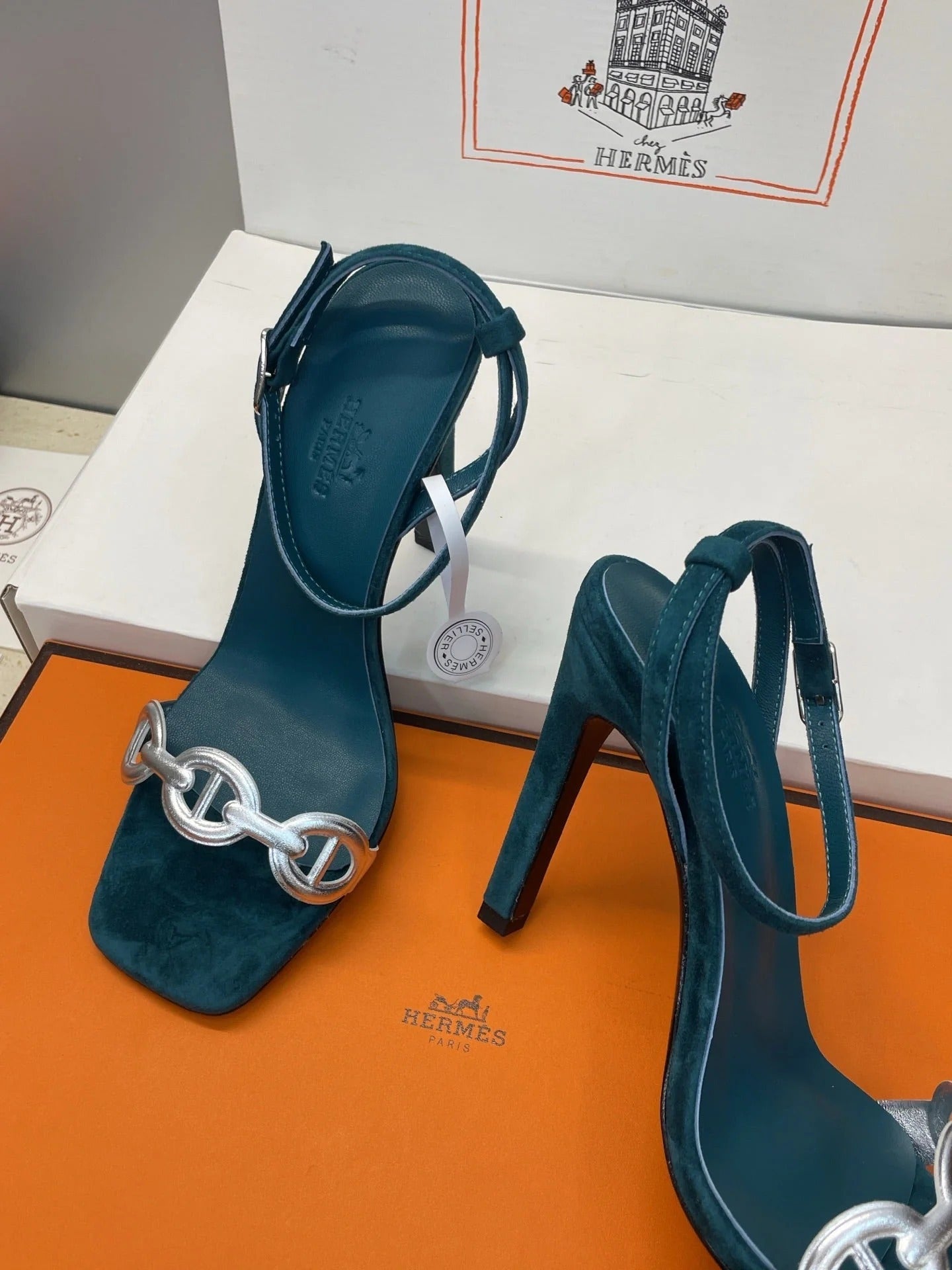 HM 26ss Pig-Nose Sandals 105 Dark Blue Suede Leather 607082