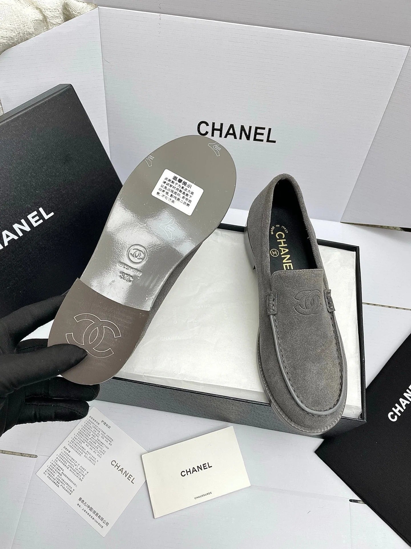 CC 26s Double C Loafers Gray Suede 645305