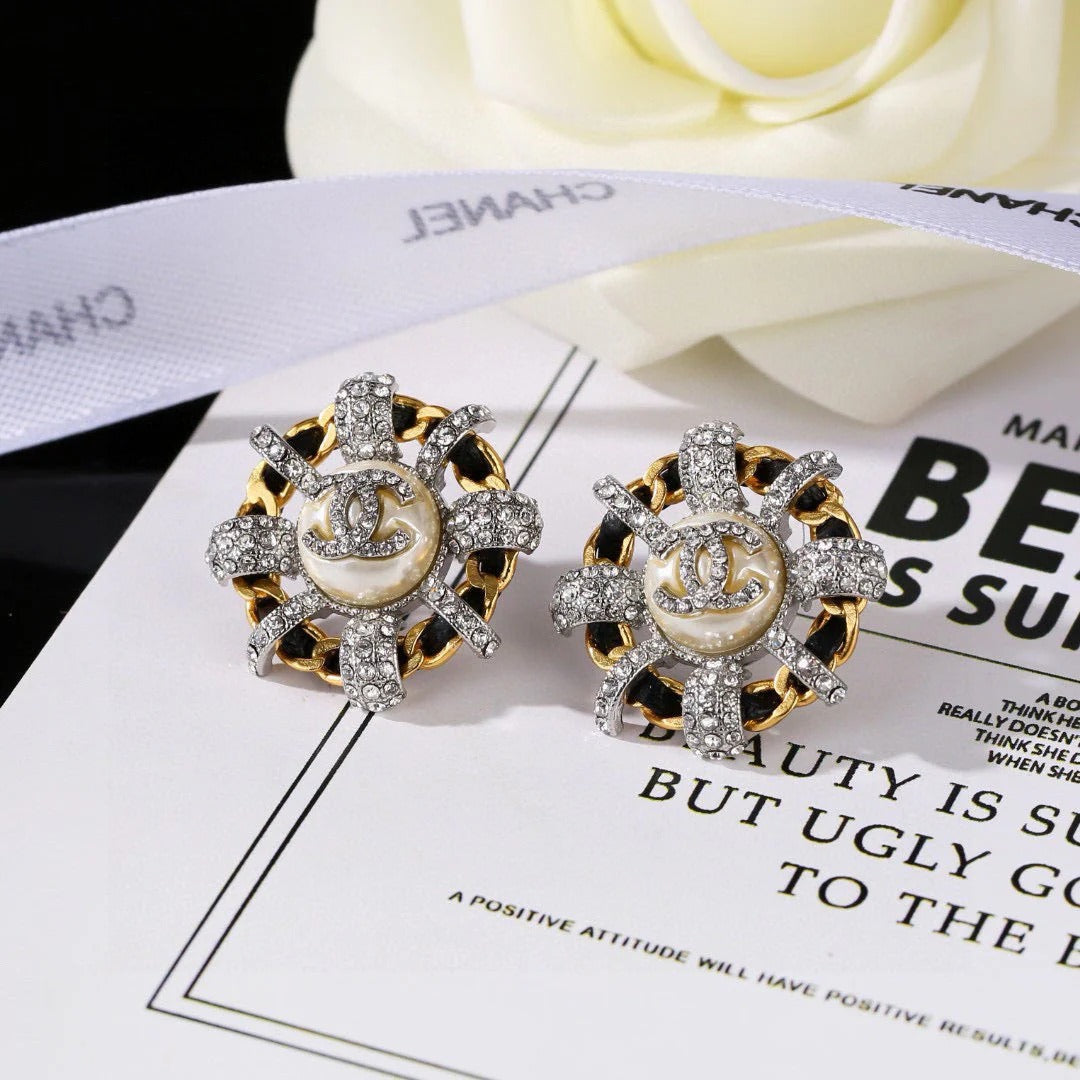 CC Mini Stud Sliver Gold Black Diamond Earring
