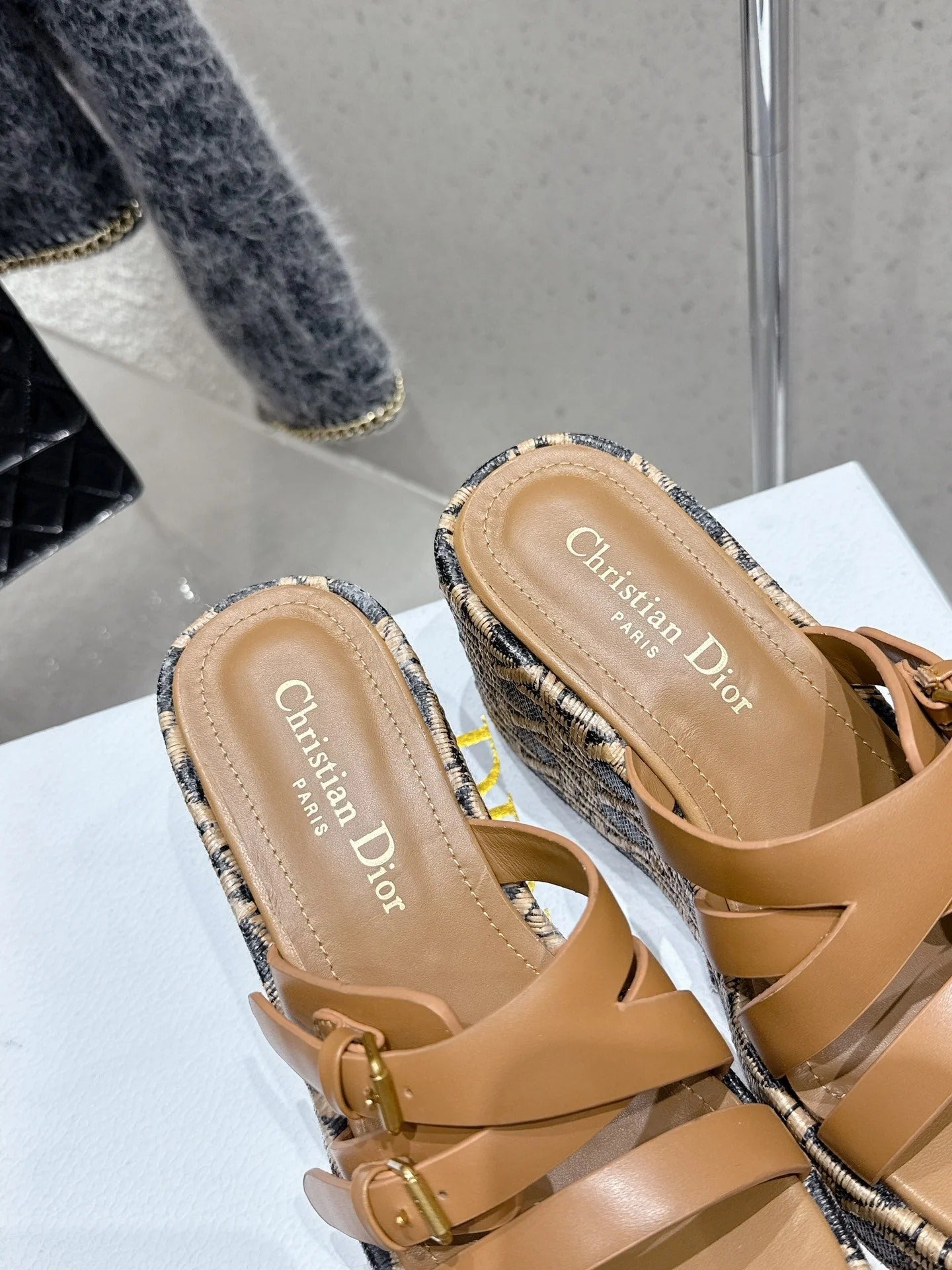 CD 26s Platform Sandal 65 Brown Black Monogram Leather 636348