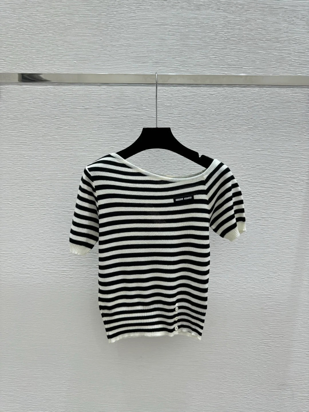 Miumiu 2026 Striped Knit Short-Sleeve Blue and Black Wool Polyester 132745
