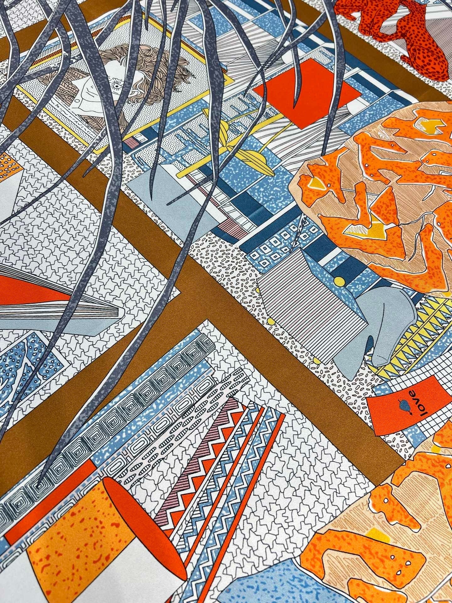 HM 26s Knitting Scarf 90 White Gray Colorful Mulberry Silk 148048