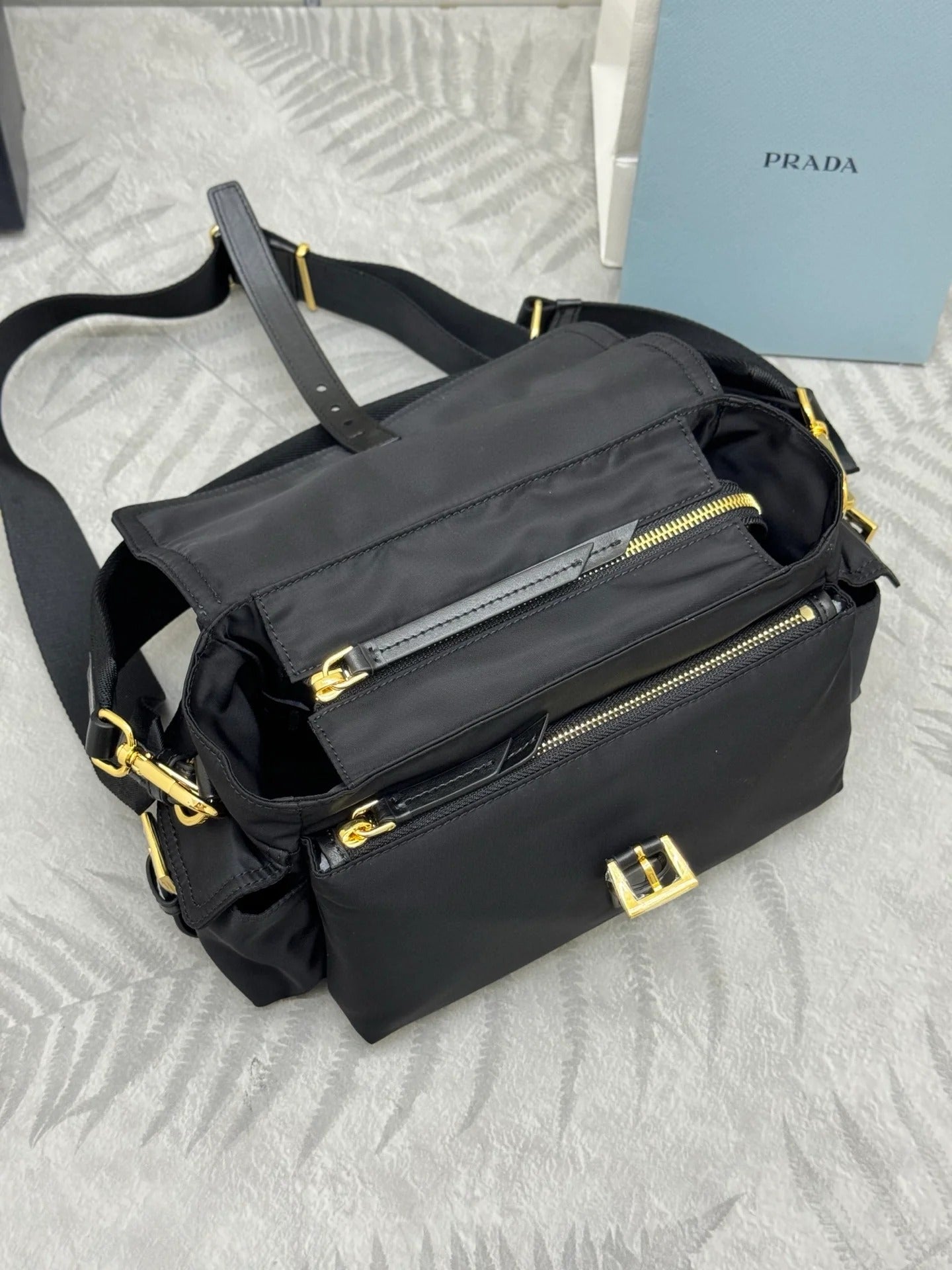 Prada 2026 Explore Shoulder Bag 30cm With Flap Black Re-Nylon
