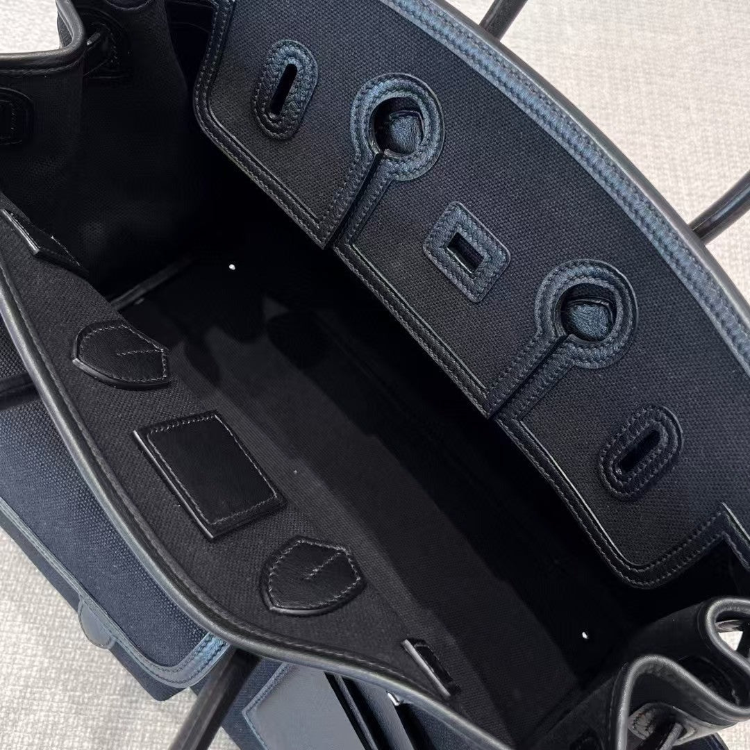 HM Birkin Cargo 35cm Black Sesame Swift and Canvas Silver Hardware