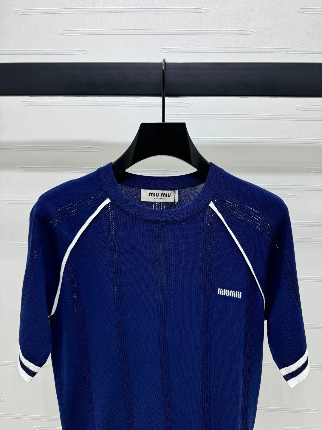 MIU 25S RAGLAN CREW NECK STRIPED KNIT SWEATER 264106