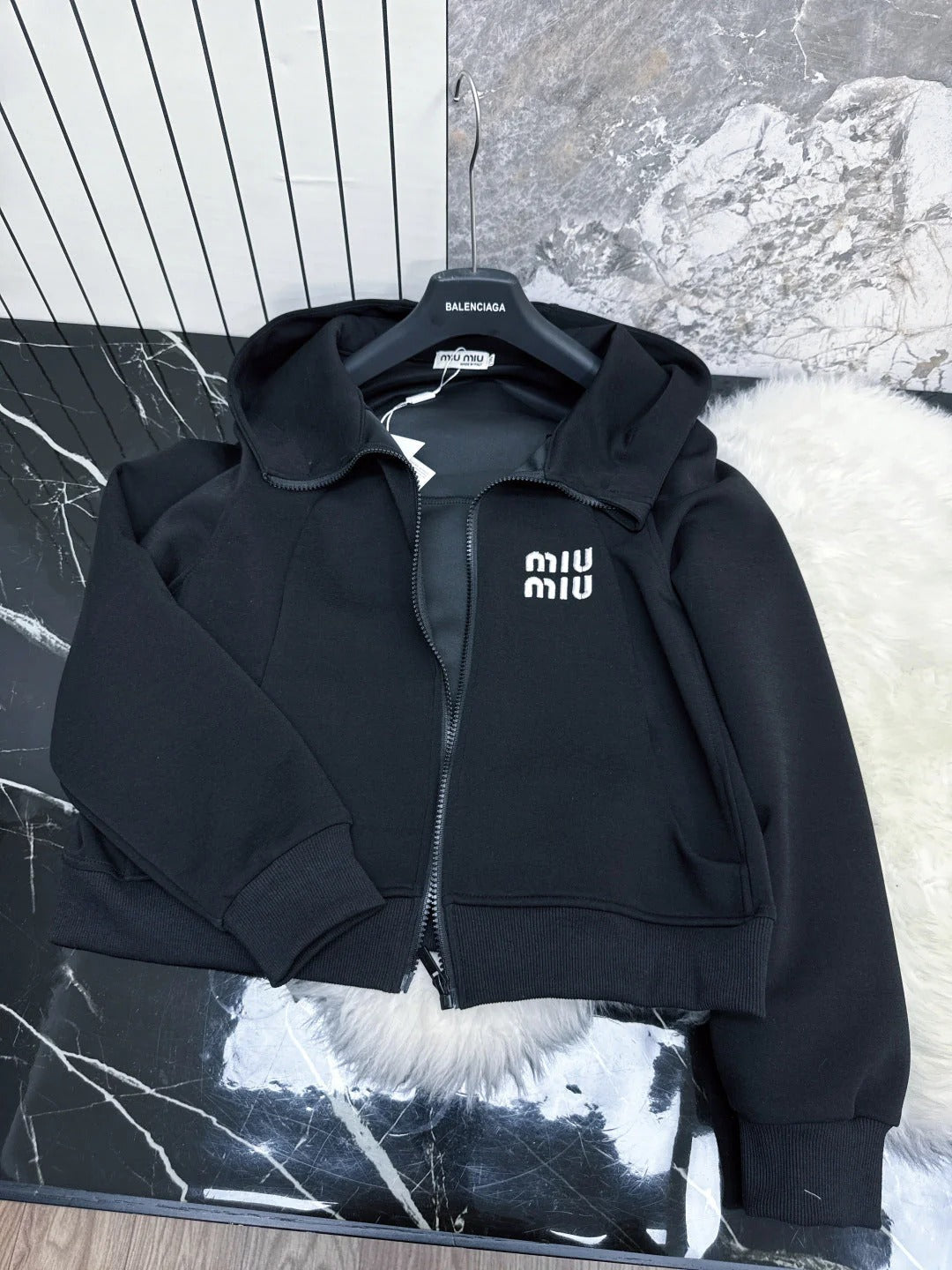 MIUMIU FLEECE TOP AND FLARED PANTS SET STYLE 217