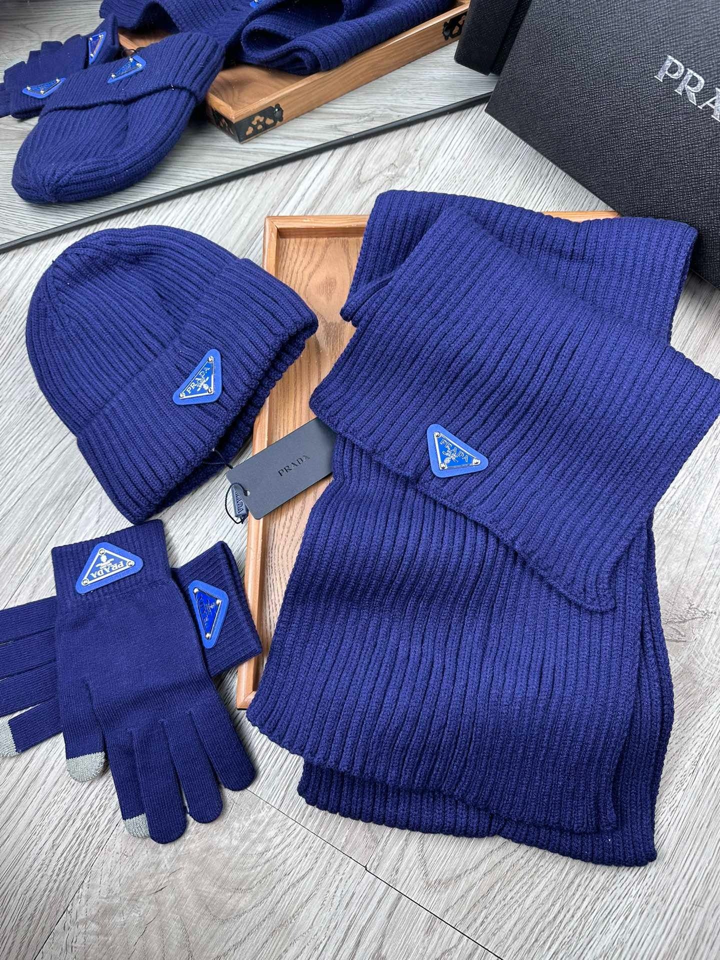 THREE-PIECES SET IN NAVY BLUE WOOL AND ACRYLIC 406557