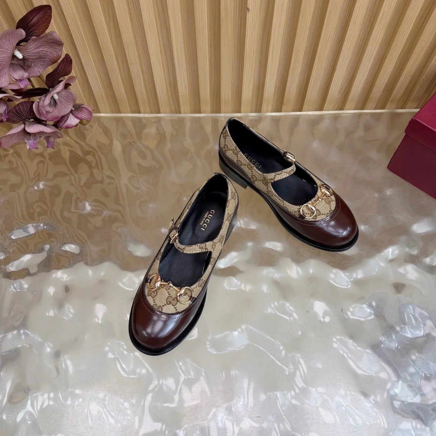 GG 26 Slip-on Brown Beige Sheepskin Double G Denim 589460