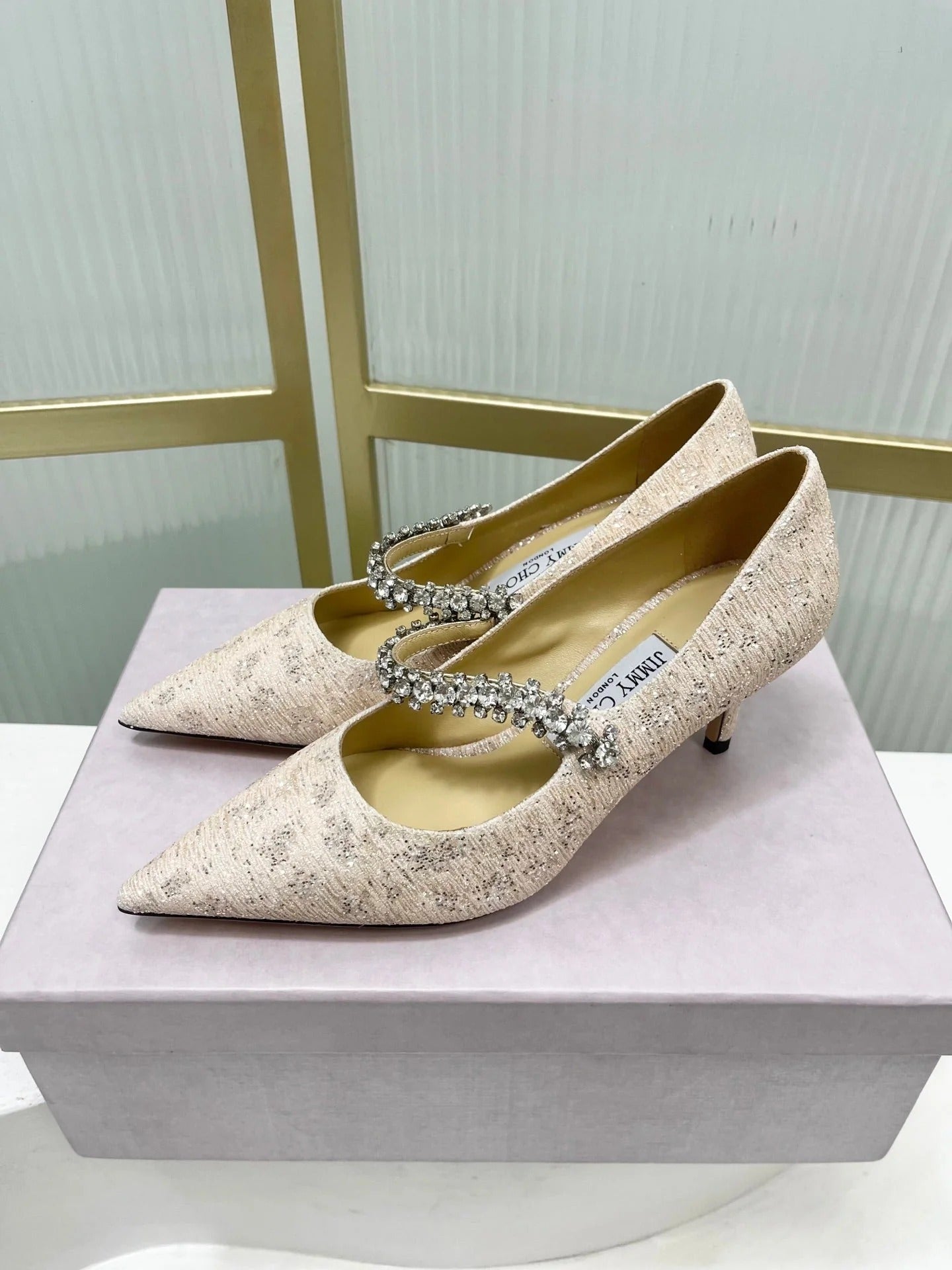 Jimmy 26s Heel Pump 65 Beige Sequins Sheepskin Diamond 605945