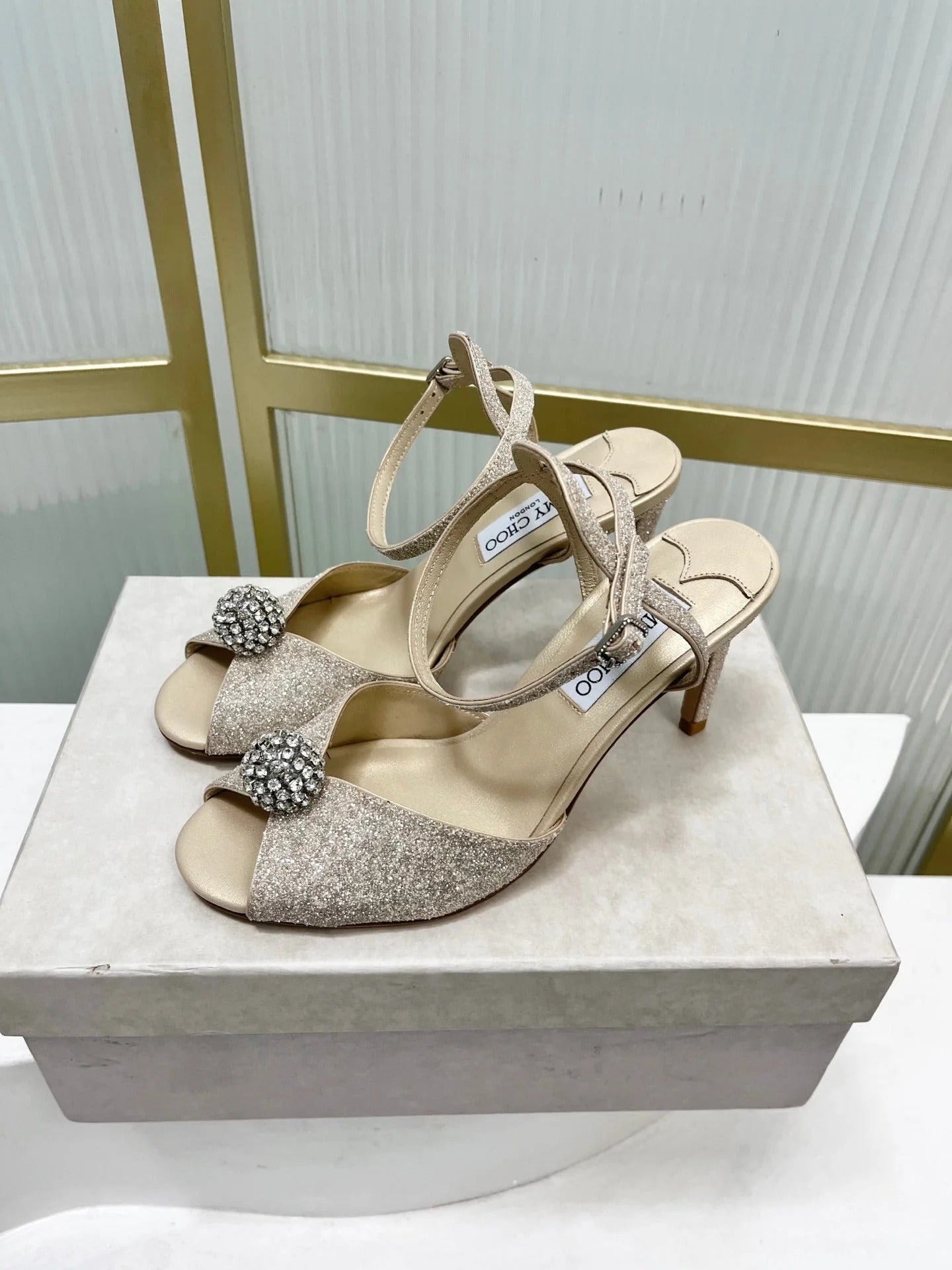 Jimmy 26s Peep-Toe High Heels 85 Beige Lace Sheepskin 605976