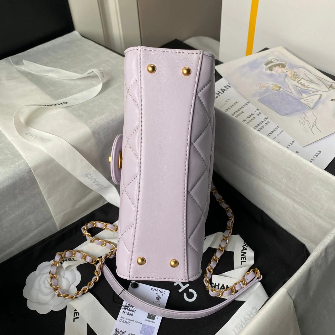 CC 25S FLAP BAG 21 CM IN LIGHT PURPLE LAMBSKIN WITH TOP HANDLE