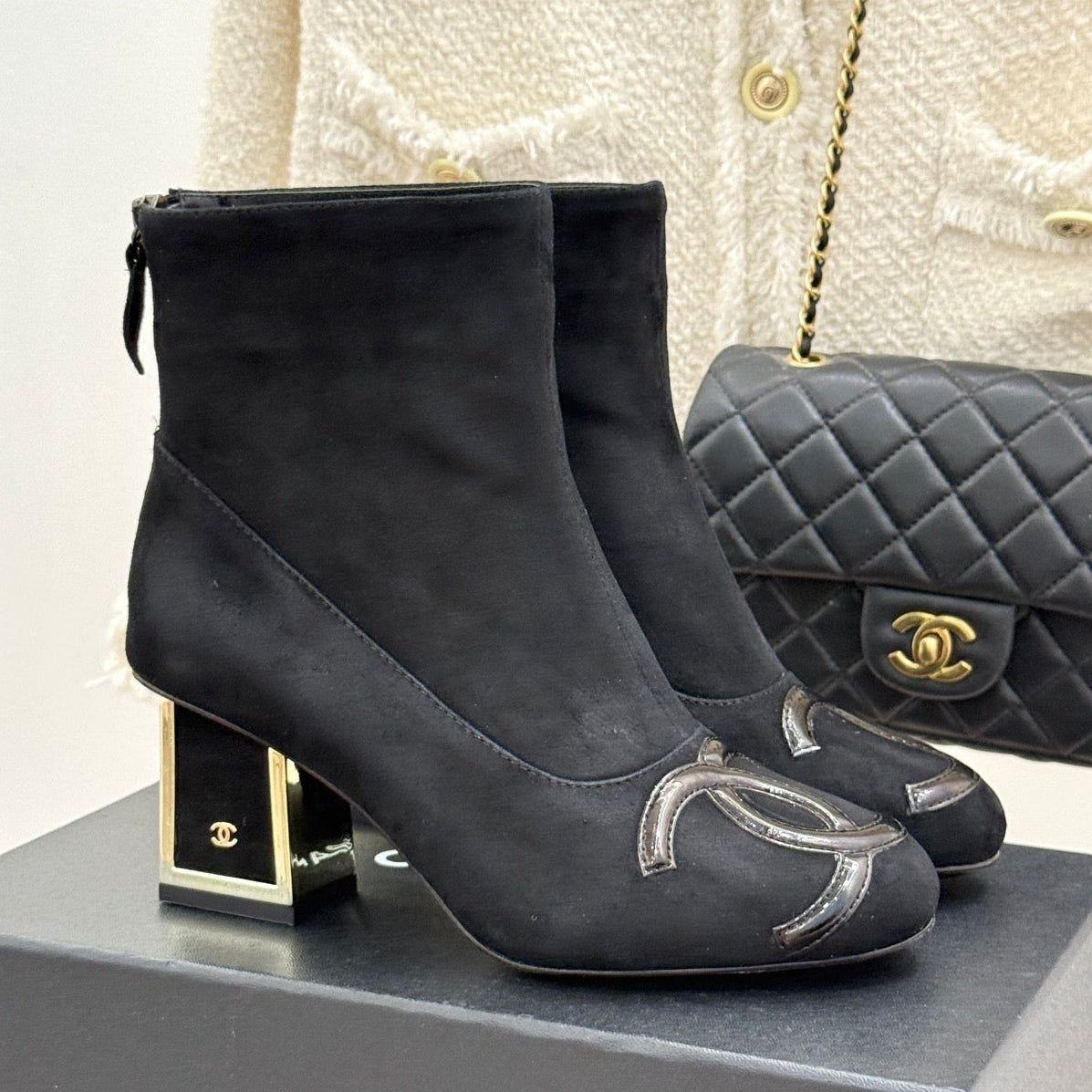 Chanel 2026 Ankle Boots Suede Patent Leather 188314