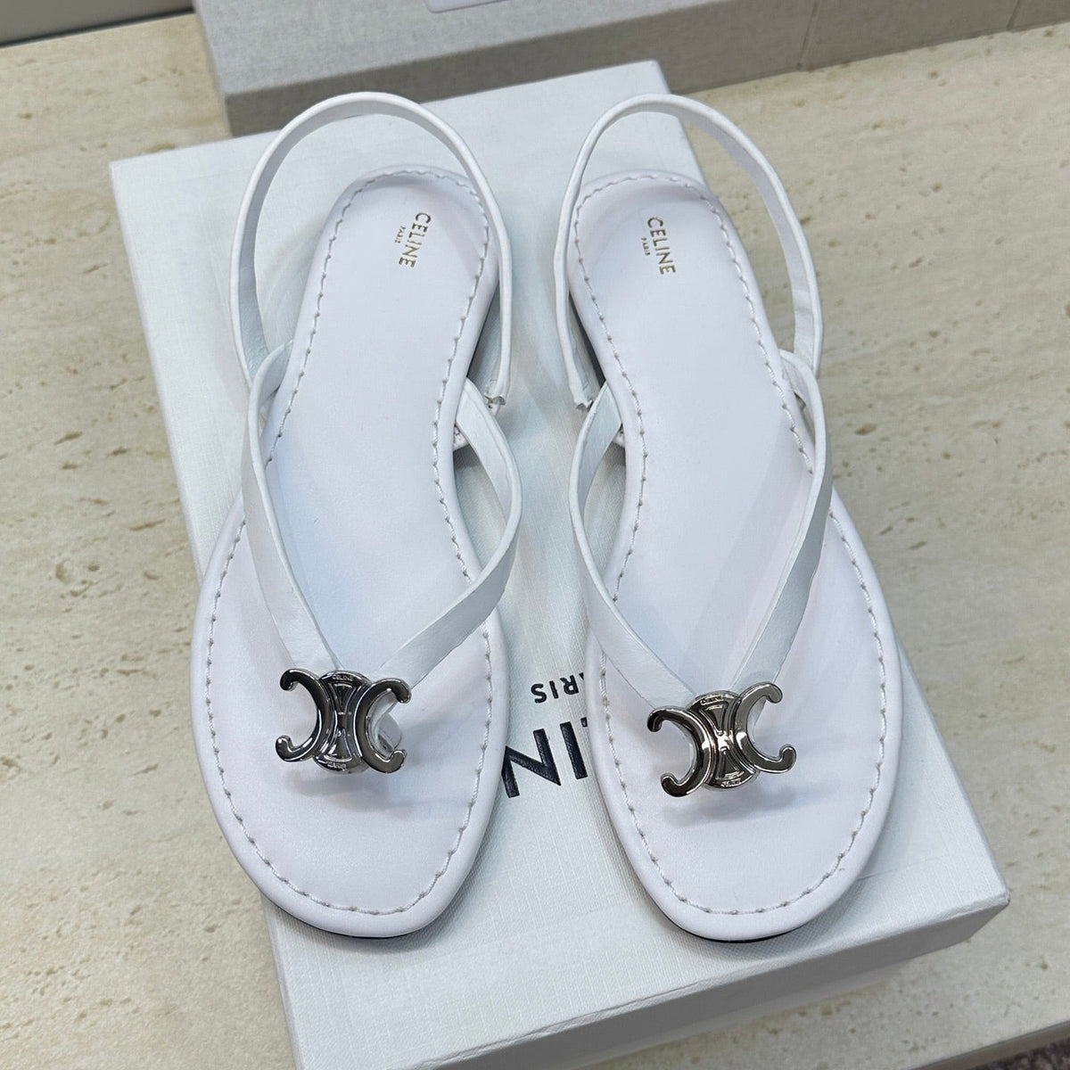 Celine 26s Thong Sandals White Calfskin 294817