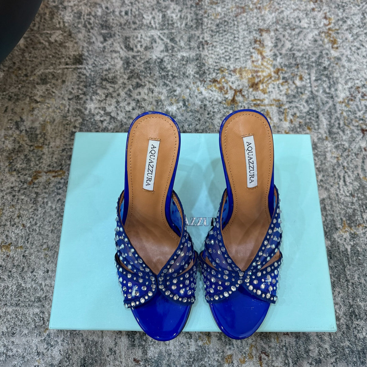 Aquazzura 26S High-Heel Sandals 10.5cm Navy Blue Patent Calfskin And Mesh