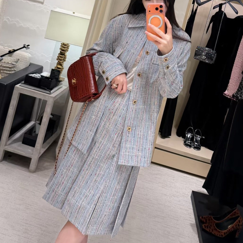 Chanel 2026 Long-Sleeved Jacket And Skirt Set Blue Cotton