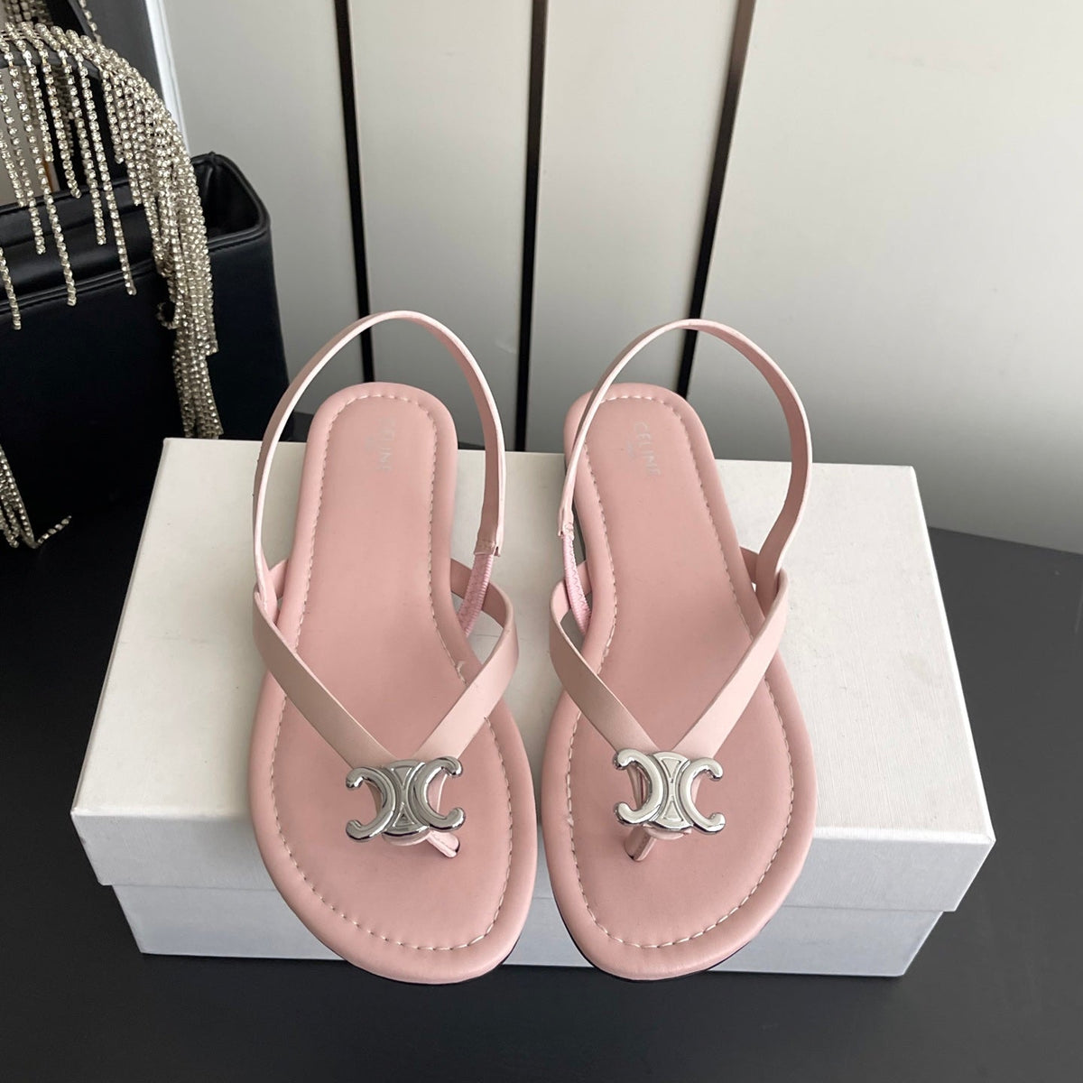 Celine 26s Thong Sandals Light Pink Calfskin 305819