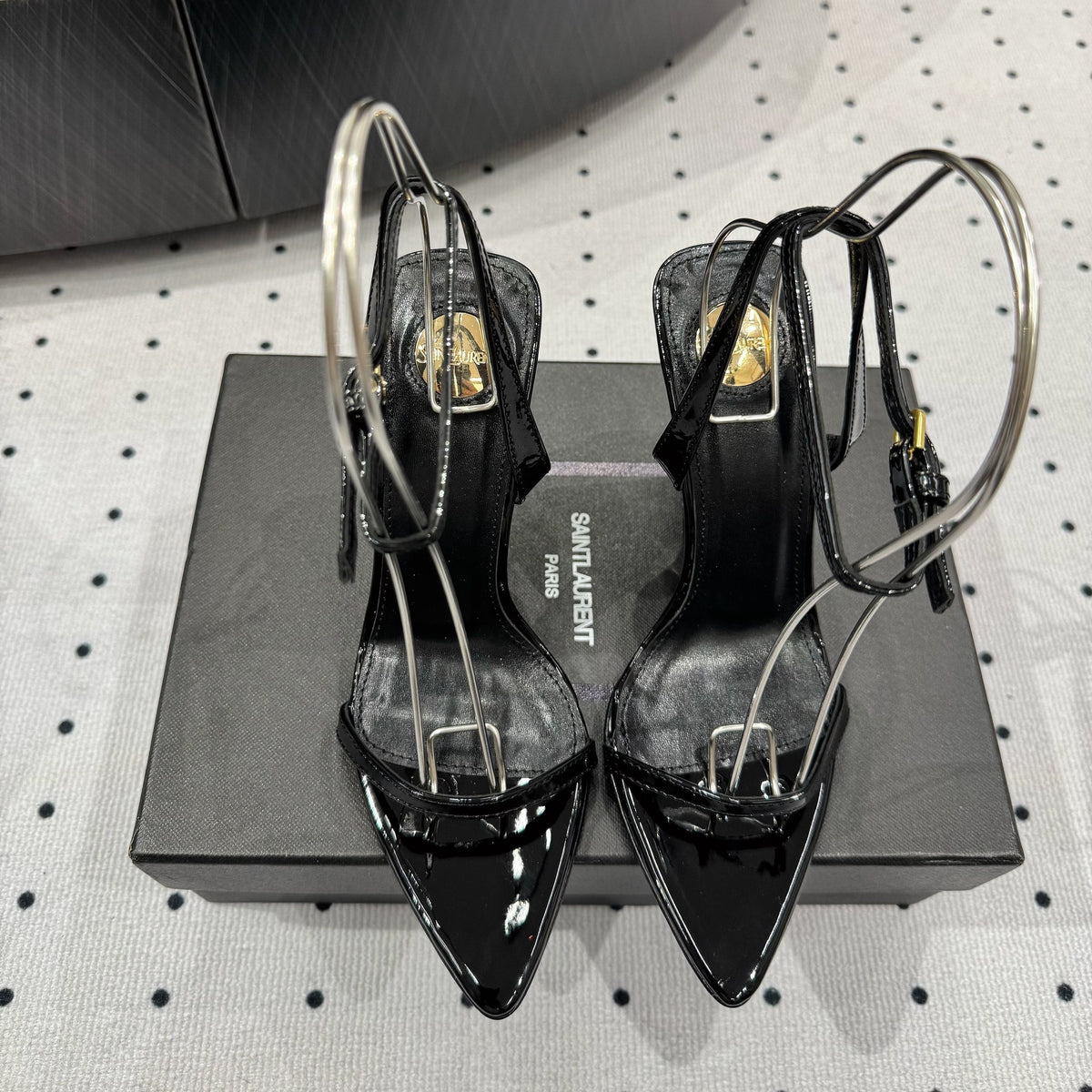 YSL 26S Wedge Heels 10.5cm Black Glossy Calfskin
